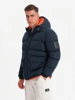 Ombre Warm men's sports jacket with double hood - navy blue