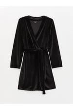 LC Waikiki Women's Shawl Collar Plain Long Sleeve Velvet Dressing Gown