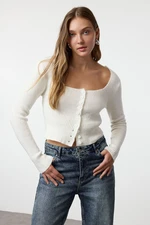 Trendyol Ecru Crop Square Neck Knitwear Cardigan