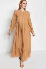 Trendyol Camel Textured Fabric Double Breasted Collar Woven Dress