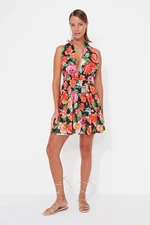 Trendyol Floral Patterned Mini Woven Beach Dress with Cleavage, 100% Cotton