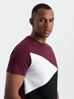 Ombre Men's cotton tricolor t-shirt - maroon and black