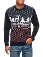 Edoti Men's Christmas winter jumper with reindeer - navy blue and white