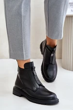 Leather ankle boots with flat heel insulated black Komisa