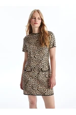 LC Waikiki Crew Neck Leopard Patterned Short Sleeve Women's Dress