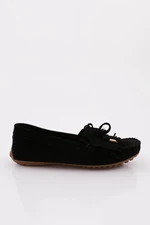 DGN K118 Women's Tassel Detailed Loafer Shoes Black Suede Genuine Leather