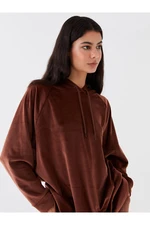 LC Waikiki Women's Hooded Plain Long Sleeve Velvet Pajamas Top