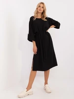 Black loose casual dress with belt