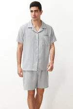 Trendyol Gray Regular Fit Shirt Collar Pajama Set with Woven Shorts