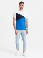 Ombre Men's tricolor cotton t-shirt - white and blue