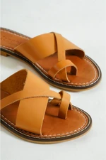 Capone Outfitters Capone 888 Women's Slippers with Genuine Leather Bodrum Ginger