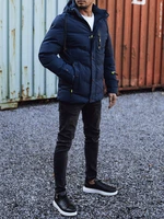 Men's winter quilted jacket with hood dark blue Dstreet