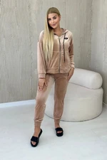 Velour set sweatshirt + trousers dark beige