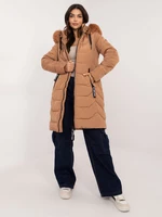 Brown long winter jacket with hood