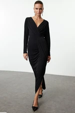 Trendyol Black V Neck Woven Long Elegant Evening Dress