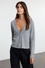 Trendyol Gray Knitwear Look V Neck Buttoned Regular Pattern Knitted Blouse