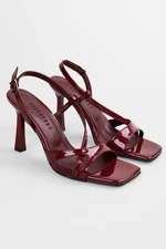 Shoeberry Women's Shelby Burgundy Patent Leather High Heel Shoes