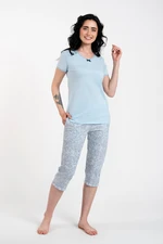 Salli Women's Pyjamas, Short Sleeves, 3/4 Pants - Blue/Duk Blue