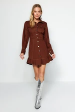 Trendyol Brown Button Detailed Mini Woven Shirt Dress