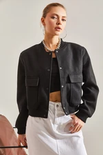 Bianco Lucci Women's Big Pocket Stamp Bomber Jacket