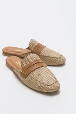 LuviShoes 165 Women's Slippers From Genuine Leather, Scalloped Straw