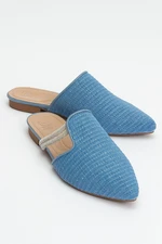 LuviShoes PESA Blue Women's Slippers with Straw Stones