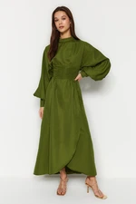 Trendyol Green Waist Draped Balloon Sleeve Self-Patterned Evening Dress