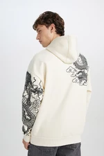 DEFACTO Oversize Fit Wide Pattern Hooded Printed Sweatshirt