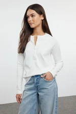 Trendyol Ecru Buttoned Regular Cut Ribbed Flexible Normal Length Knitted Blouse