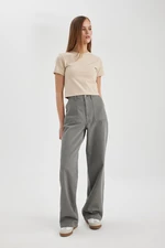 DEFACTO Wide Leg Normal Waist Standard Size Gabardine Trousers