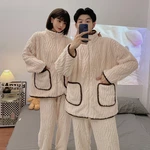 Winter New Jacquard Plush Couple Flannel Pajamas Women's Thickened Warm Home Fur Men's Cardigan Zipper Coral Plush Pajamas