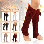 Winter Women Knit Leg Warmers Loose Style Lady Boot Knee High Boot Stockings Leggings Thicken Warm Knit Ball Foot Cover