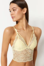 Trendyol Yellow Ruched Ribbed Detailed Rope Strap Triangle Knitted Bustier