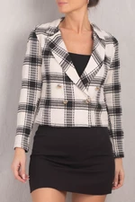 armonika Women's Ecru Double Breasted Collar Tweed Crop Jacket
