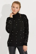 Cool & Sexy Women's Black Turtleneck Pearl Knitwear Sweater