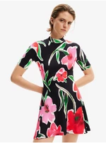 Pink and Black Women's Floral Knit Dress Desigual Boston