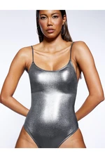 Koton Shiny Swimsuit with Thin Straps U-neck Covered