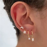 AIDE 4pcs /Set Gold Silver Plated Cystal Stud Earrings For Women Piercing Huggie Brincos Aretes Jewelry Pendientes Gifts CZ