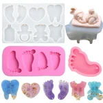 Cute Foot Bear Heart Shape Necklace Jewelry Epoxy Resin Mould DIY Crafting Keychain Pendant Silicone Mold Baby Shower Decoration