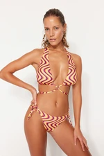 Trendyol Abstract Patterned Triangle Accessorized Regular Leg Bikini Set