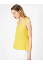 Koton Women's Yellow V-Neck Basic blouse with a loose fit