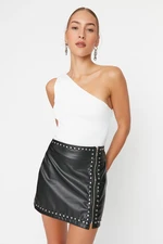 Trendyol Black Mini A-Line Weave Trousered Faux Leather Skirt