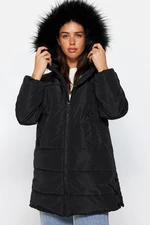 Trendyol Black Oversized Fur Hooded Waterproof Parka Quilted Down Jacket