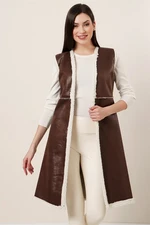 By Saygı Leather Vest with Faux Shearling Lines Brown