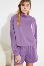 Trendyol Purple Embroidered Hooded Knitted Pyjama Set