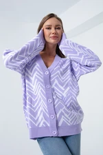 Lafaba Women's Lilac Zigzag Pattern Sweater Cardigan