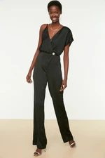 Trendyol Black Stone Accessory Satin Jumpsuit