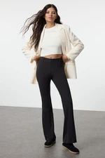 Trendyol Black Ribbed Detail High Waist Flare Soft Touch Trousers