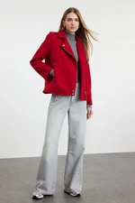 Trendyol Red Regular Pattern Knitted Cashmere Biker Thin Jacket Coat