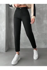 14924 Dewberry Mom Jean High Waist Detail Boyfriend Jeans-BLACK